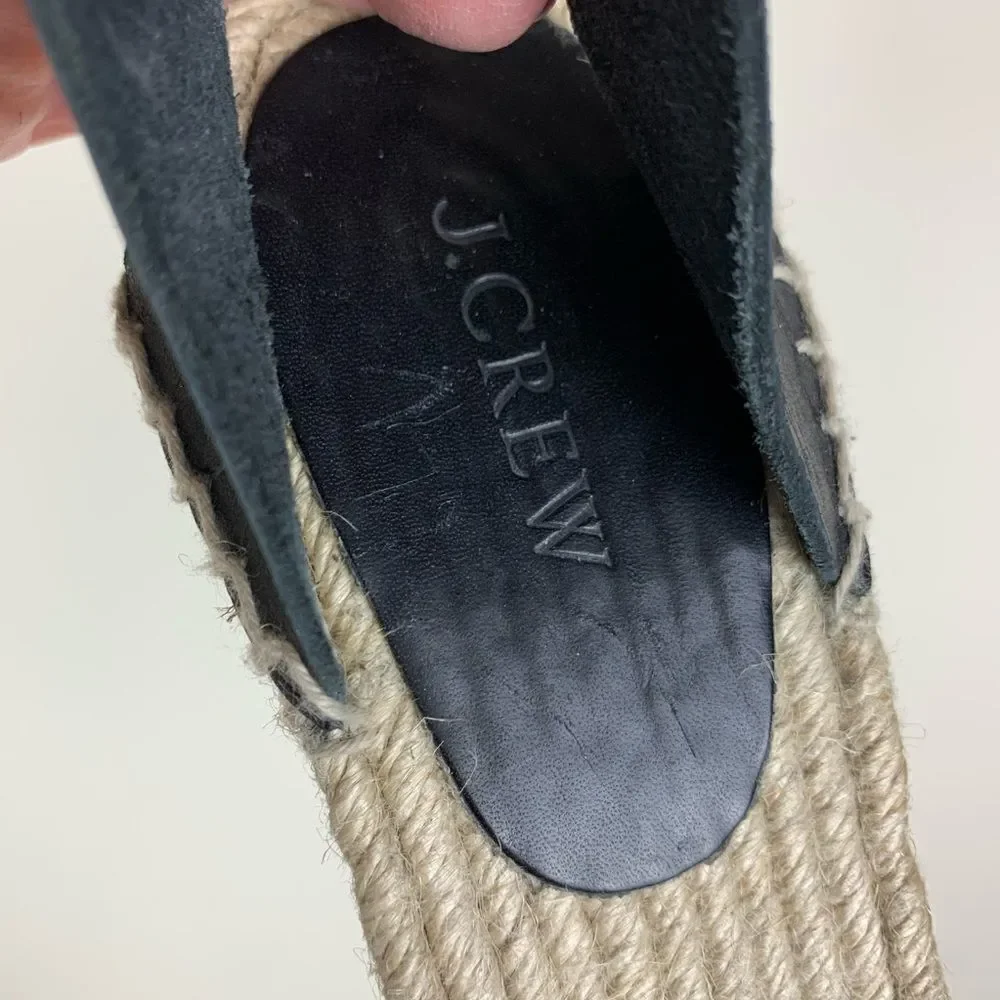 J Crew Black Leather Corsica‎ Ankle Strap Peep-Toe Espadrilles Sz 11